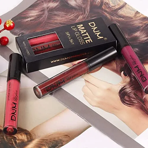 3Pcs Rose, Dark Red & Purple Matte 24-hour Liquid Lipstick Set