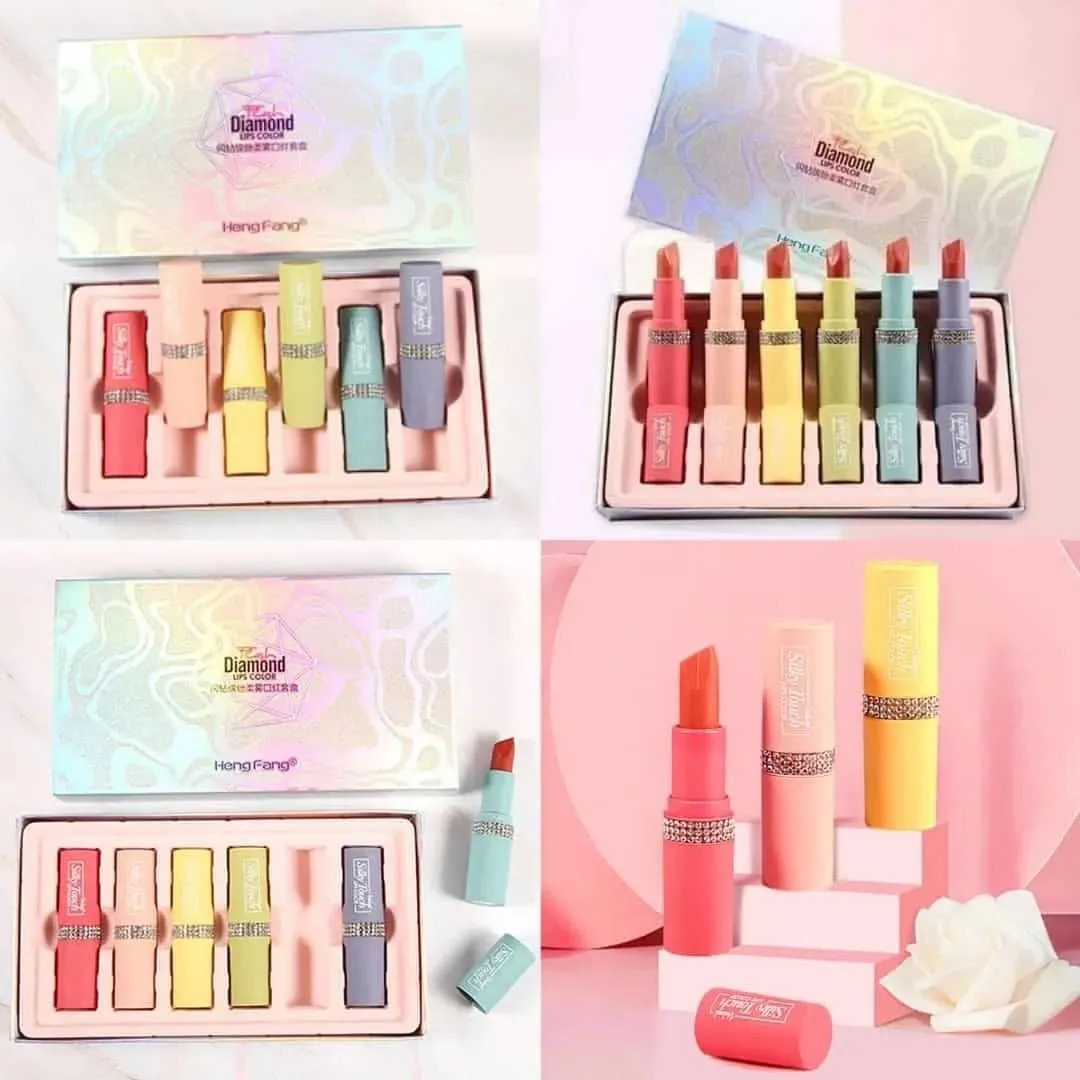 6pcs Heng Fang Diamond Matte Lipstick Set Waterproof & Long-lasting