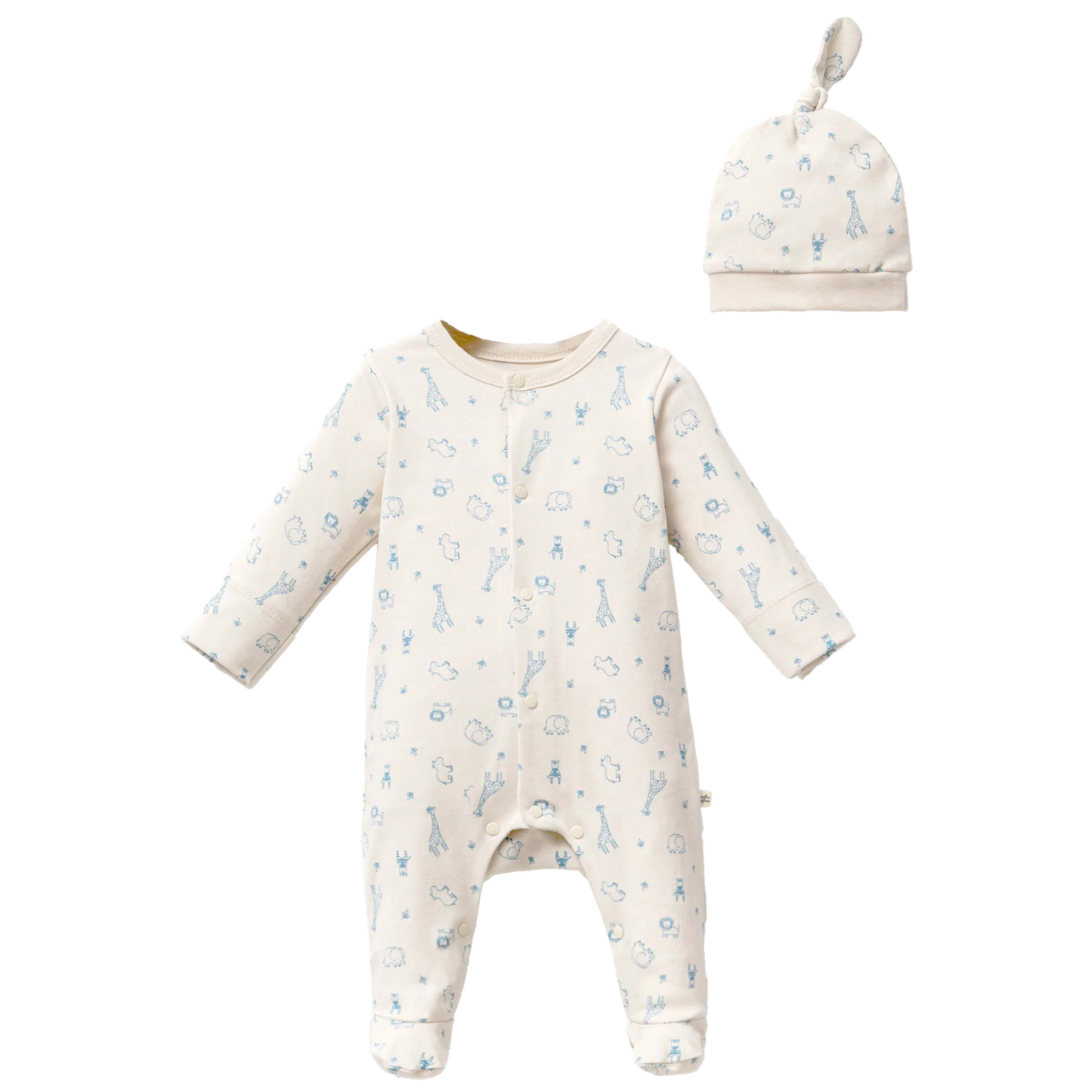 Cream Safari Print Babygrow & Hat