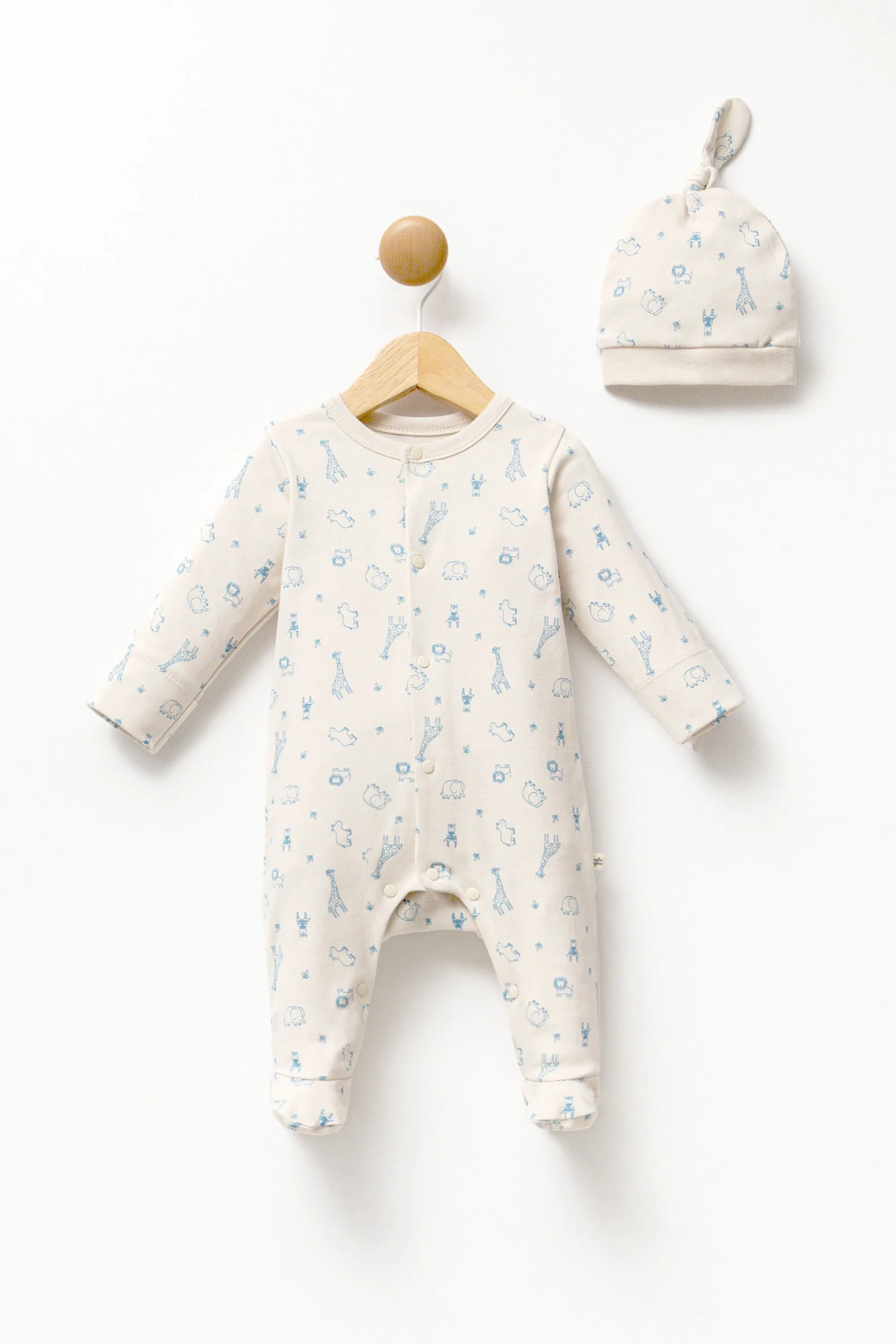 Cream Safari Print Babygrow & Hat