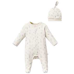 Cream Safari Print Babygrow & Hat