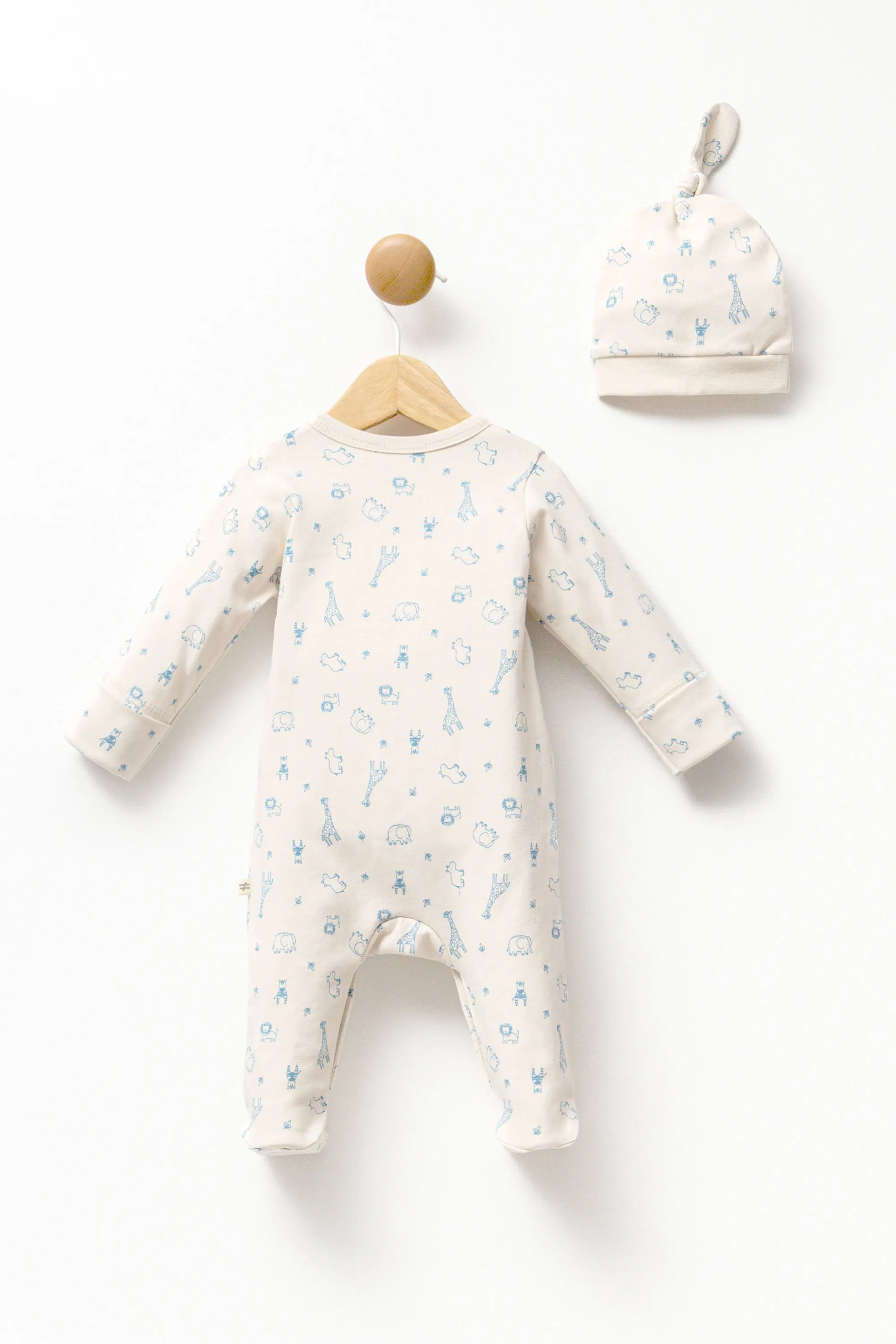 Cream Safari Print Babygrow & Hat
