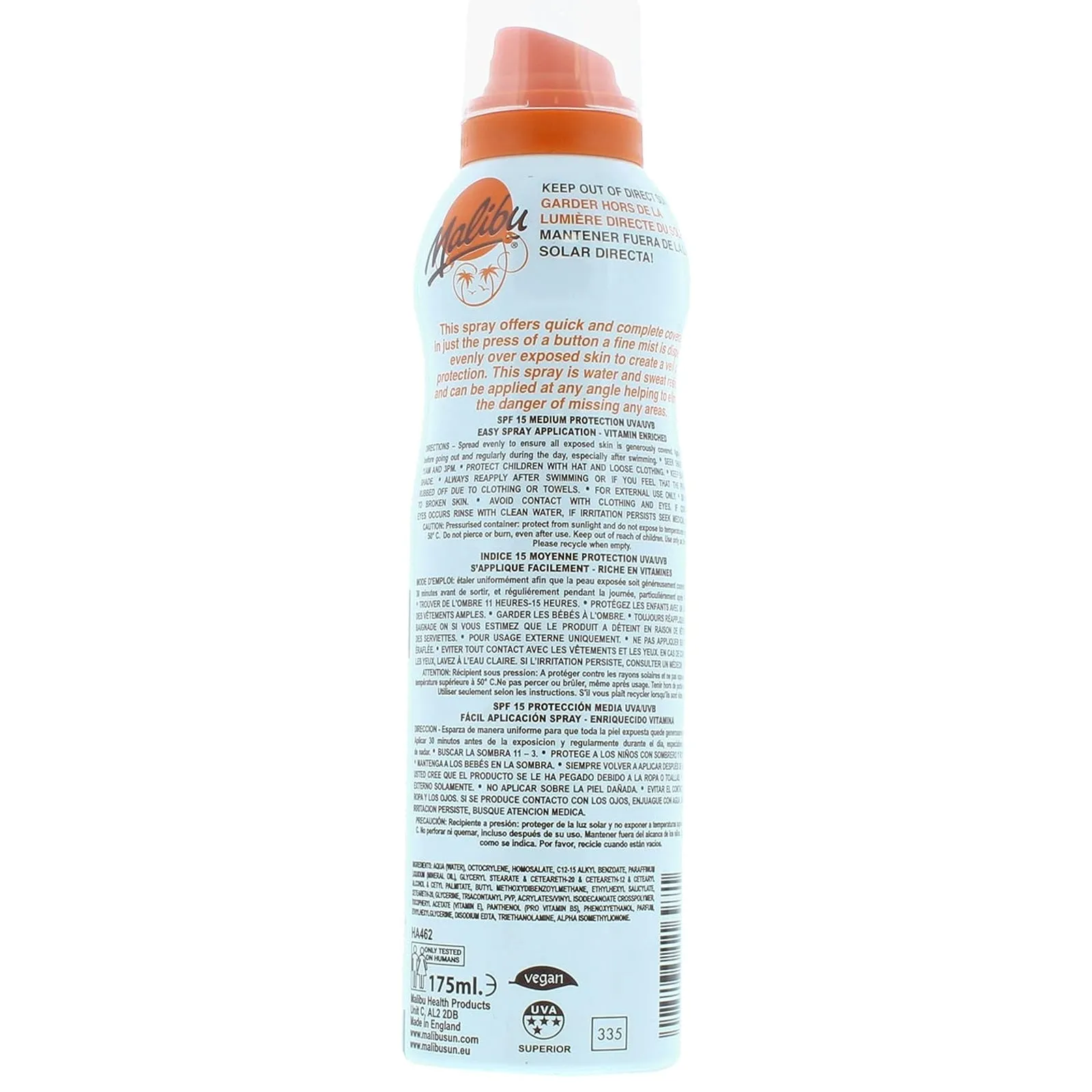 Malibu Sun SPF 15 Continuous Lotion Spray Sunscreen 175ml